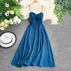 Women Sleeveless V Neck Spaghetti Strap Dress, Prom Dress