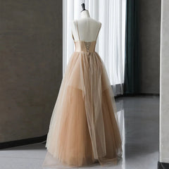 Champagne Tulle Gradient Tulle Straps Long Evening Dress, Charming Formal Gown