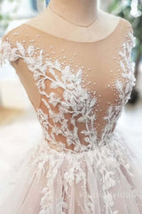 Champagne tulle lace long prom dress, tulle evening dress