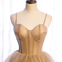 Champagne Tulle Sweetheart Straps Long Ball Gown Prom Dresses, Champagne Party Dresses