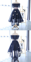 Charming Navy Blue Tulle Party Dress with Flowers, Cute Prom Dress