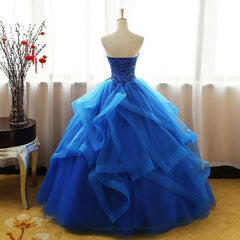 Charming Royal Blue Tulle Prom Gown , Sweet Party Dress