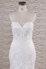 Chic Long Mermaid Sweetheart Spaghetti Strap Appliques Lace Wedding Dress