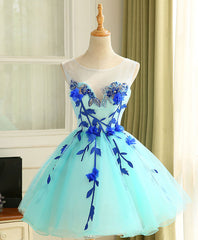 Cute A Line Blue Tulle Mini/Short Prom Dress, Blue Homecoming Dress