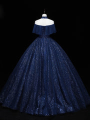 Dark Blue Long Prom Dress, Blue Tulle Formal Gown Graduation Dresses