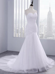 Delicate Ruffle Tulle Sweetheart Strapless Mermaid Wedding Dresses