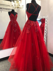 Red Long Prom Dress With Appliques And Beading Evening Dress, Pageant Dance Dresses, Graduation School Party Gown