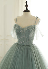 Green Tulle Long Prom Dresses, A-Line Spaghetti Straps Evening Dresses