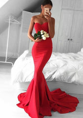 Elastic Satin Prom Dress Trumpet Mermaid Sweetheart Court Train With Pleated