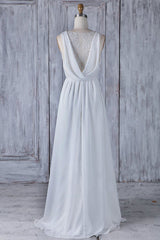 Elegant Long A-line Ruffle Lace Chiffon Wedding Dress