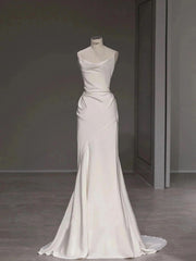 Elegant Spaghetti Straps Sheath Simple Silk Satin Wedding Dress Floor Length