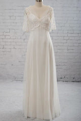 Empire Waist V-neck Tulle A-line Wedding Dress