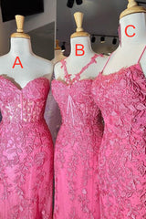 Gorgeous Hot Pink Lace Appliques Long Formal Dress