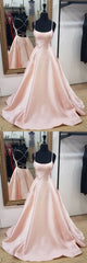 Simple Pink Satin Long Prom Dress, Pink Evening Dress