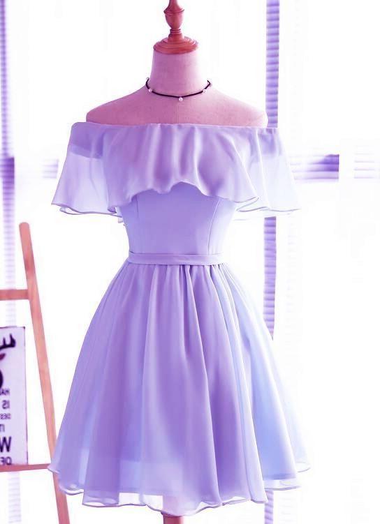 Lavender Chiffon Off Shoulder Short Bridesmaid Dresses, Cute Homecoming Dress, Lovely Party Dresses