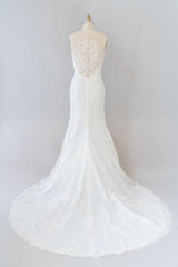 Graceful Illusion Appliques Mermaid Wedding Dress