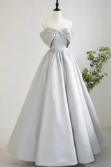 Gray Satin Long Prom Dress, A-Line Spaghetti Straps Evening Graduation Dress