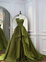 Green Long Prom Dresses, Green Satin Formal Long Evening Dress