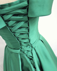 Green Off Shoulder Fashionable Long Evening Dress, Satin Long Prom Dress