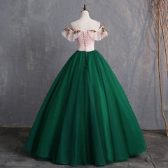 Green Off Shoulder Tulle with Lace Formal Gown, Green Evening Sweet 16 Dresses