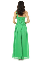 Green One Shoulder Chiffon With Crystal Pleats Bridesmaid Dresses