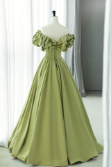 Green Satin Long Prom Dress, Green A-Line Evening Dress