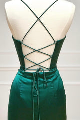 Green Satin Long Prom Dress, Simple Lace-Up Evening Party Dress