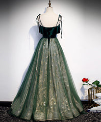 Green Tulle Lace Long Prom Dress Green Tulle Lace Formal Dress