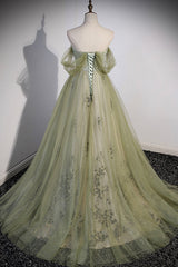 Green Tulle Sweetheart Neckline Long Prom Dress, Green Strapless Evening Dress