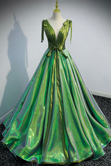 Green V-Neck Long A-Line Prom Dress, Simple Green Evening Party Dress