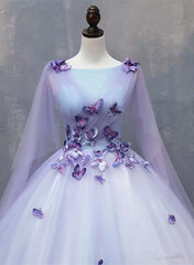 Lavender Tulle Long Formal Dress with Butterflies£¬Lavender Sweet 16 Dress