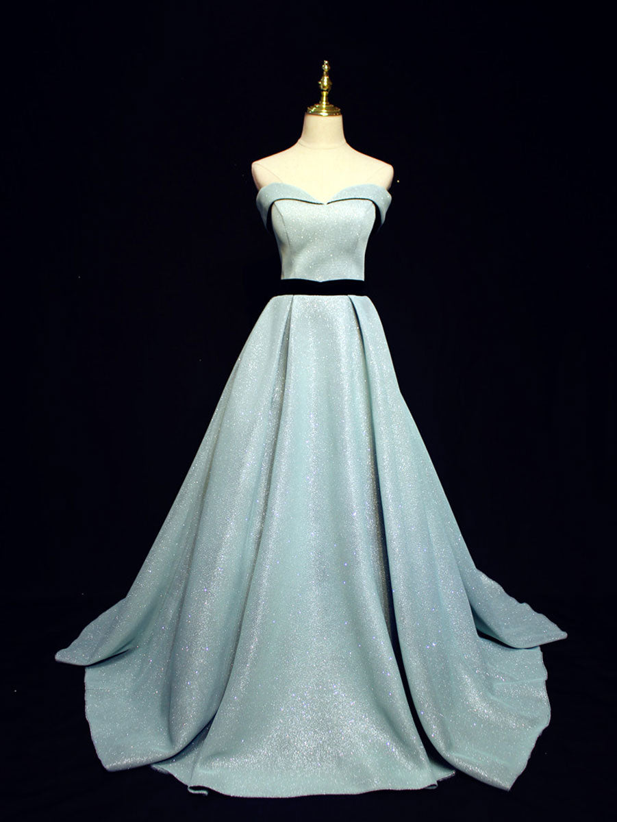 Light Blue A line Long Prom  Dress, Blue  Formal Evening Dresses