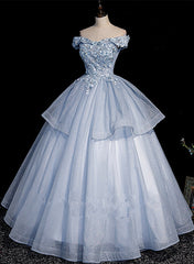 Light Blue Ball Gown Tulle with Lace Formal Dress, Blue Sweet 16 Dresses