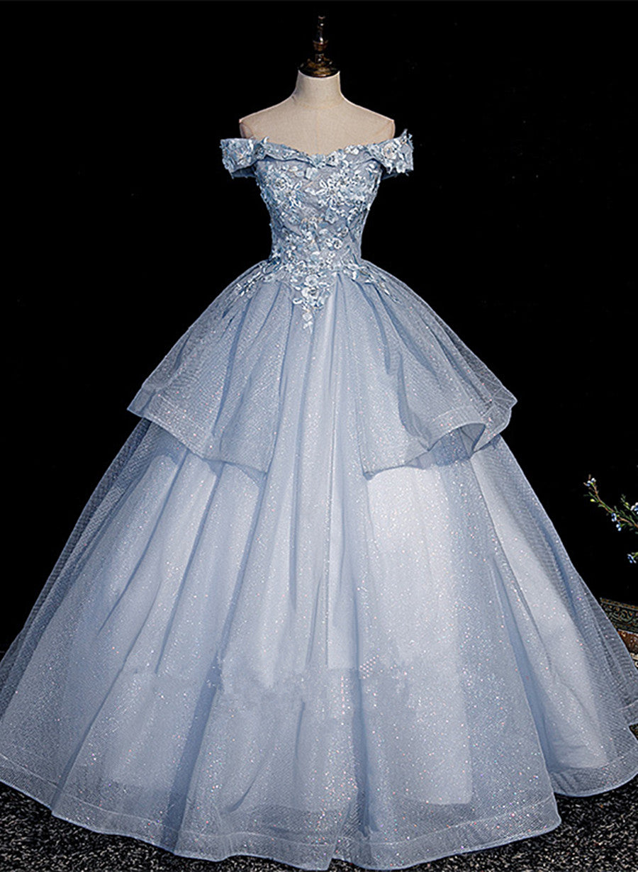 Light Blue Ball Gown Tulle with Lace Formal Dress, Blue Sweet 16 Dresses