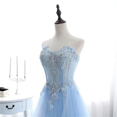 Light Blue Sweetheart Evening dress, Long Tulle Prom Dress