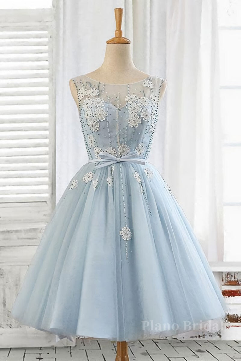 Light blue tulle short prom dress, blue homecoming dress