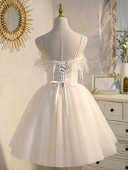 Light Champagne Tulle Short Prom Dress, Tulle Puffy Homecoming Dress