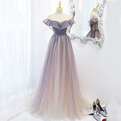 Light Purple Shiny Tulle Gradient A-line Sweetheart Prom Dress, Long Tulle Formal Dress