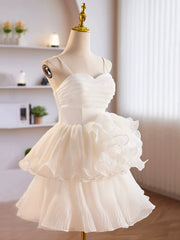 White Tulle Sweetheart Short Prom Dress, White Tulle Straps Party Dress