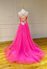 Simple V-Neck Tulle Long Prom Dresses, A-Line Evening Dresses