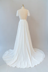 Long A-line Chiffon Backless Wedding Dress with Sleeves