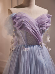 Long Purple Tulle Prom Dresses, Long Purple Tulle Formal Evening Dresses