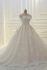 Luxurious Ball Gown Long Sleevess Lace Applqiues Beadings Wedding Dress