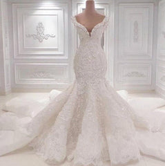 Luxurious Off the Shoulder Mermaid Wedding Dress New Arrival Lace AppliquesBridal Gowns