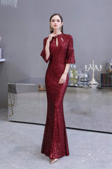 Mermaid Designed Neckline Sequined Floor Length Sequins Prom Dresses