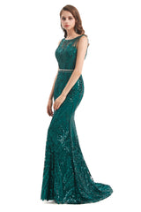 Mermaid Pattern Sleeveless Lace Prom Dresses with Belt