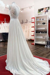 Modest Long A-line Chiffon Jewel Appliques Open Back Wedding Dress