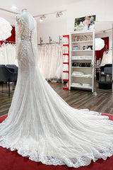 Modest Long Mermaid Sweetheart Tulle Lace Wedding Dress with Sleeves