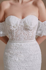 Sweetheart Puff Sleeve Off the Shoulder Lace Long Wedding Dresses