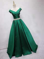 Off the Shoulder Green Long Prom Dress, Off Shoulder Long Green Formal Evening Dresses